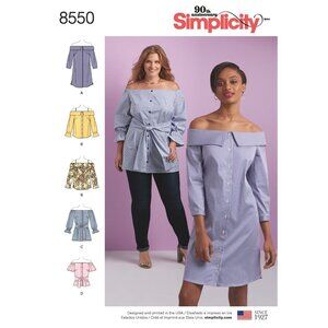 Simplicity 8550 Womens Off-The-Shoulder Dress & Top Sewing Pattern Sizes 20W-28W